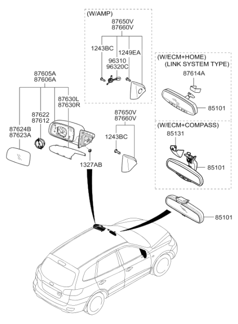 2009 Hyundai Santa Fe Front Door Quadrant Inner Cover Assembly Diagram for 87660-0W020-CA