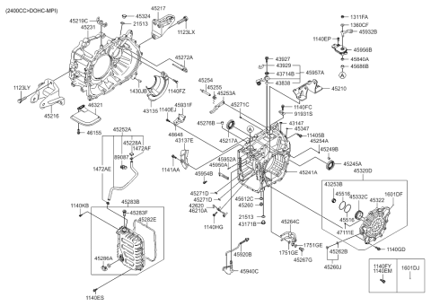 2010 Hyundai Santa Fe Roll Support Bracket Rear Diagram for 45217-3B320