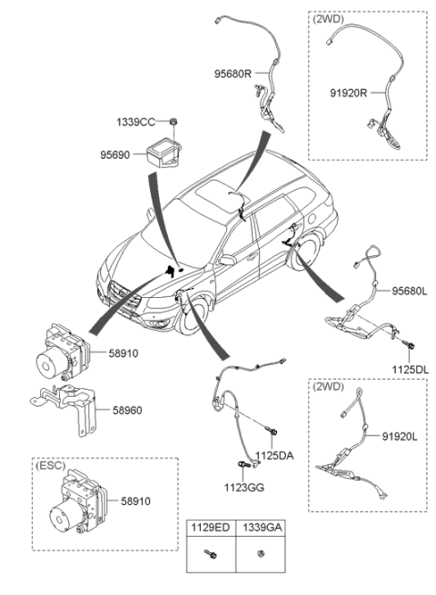2009 Hyundai Santa Fe Hydraulic Module Diagram for 58910-2B650