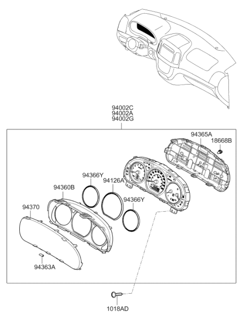 2009 Hyundai Santa Fe Instrument Cluster Assembly Diagram for 94011-0W130