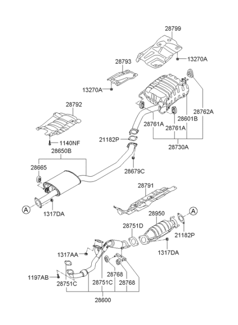 2009 Hyundai Santa Fe New Body Style Muffler & Exhaust Pipe Diagram 2