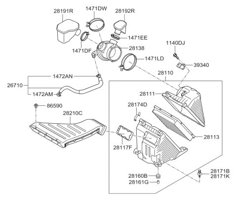 2009 Hyundai Santa Fe New Body Style Air Cleaner Diagram 2