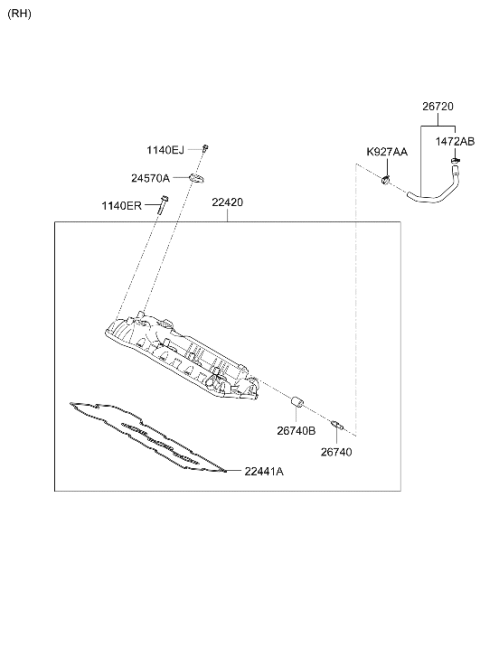 2009 Hyundai Santa Fe New Body Style Rocker Cover Diagram 2