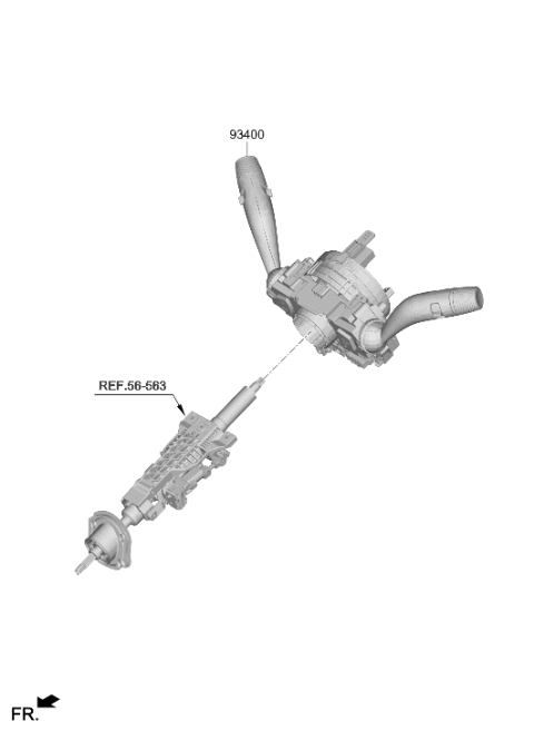 2021 Hyundai Genesis G80 Multifunction Switch Assembly Diagram for 934B2-T1580-4X