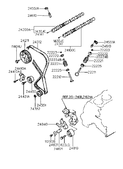 1988 Hyundai Sonata Camshaft & Valve (I4,SOHC) Diagram 3