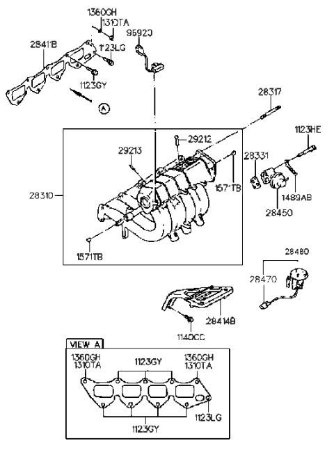 1988 Hyundai Sonata Intake Manifold (I4,SOHC) Diagram 3