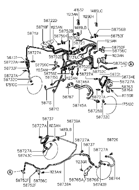 1990 Hyundai Sonata Bracket-Brake Hose,LH Diagram for 58763-36011