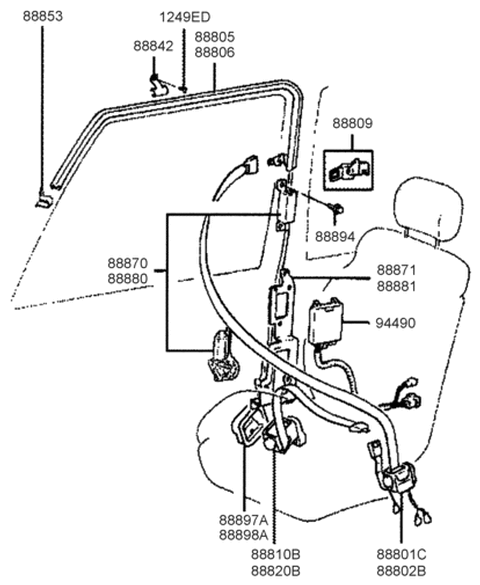 1990 Hyundai Sonata Belt-Front Seat Diagram 2