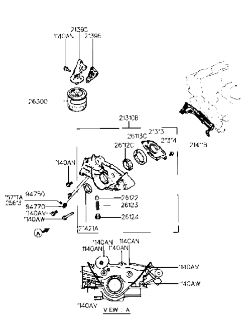 1990 Hyundai Sonata Engine Oil Filter Assembly Diagram for 26300-35004