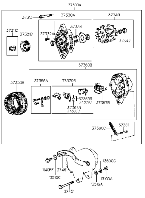 1993 Hyundai Sonata Brush-Generator Diagram for 37368-21200