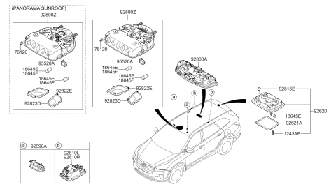 2019 Hyundai Santa Fe XL Vanity Lamp Assembly Diagram for 92890-3R000-OM