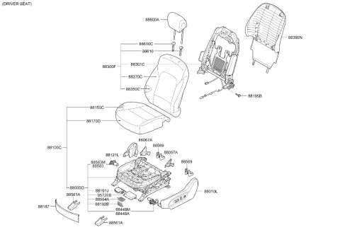 2017 Hyundai Santa Fe Front Driver Seat Cushion Assembly Diagram for 88107-B8530-ZZE
