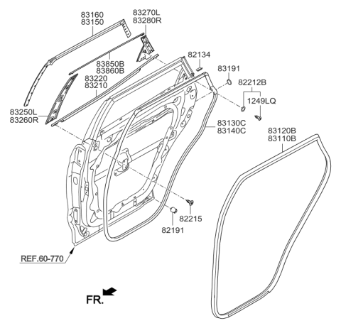 2018 Hyundai Santa Fe Weatherstrip Assembly-Rear Door Upper LH Diagram for 83150-B8000