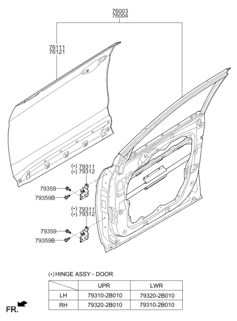2018 Hyundai Santa Fe Front Door Outer Panel Right Hand Diagram for 76121-2W000