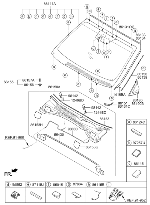 2016 Hyundai Santa Fe Windshield Glass Assembly Diagram for 86111-B8660
