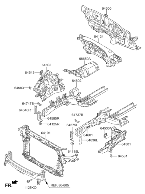 2016 Hyundai Santa Fe Front End Module Carrier Assembly Diagram for 64101-2W700