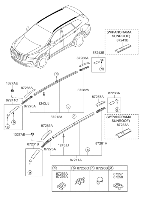 2018 Hyundai Santa Fe Piece-Roof Garnish End Front,LH Diagram for 87233-2W000