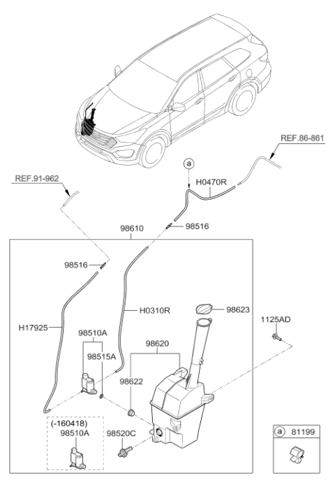2016 Hyundai Santa Fe Windshield Washer Reservoir Assembly Diagram for 98620-B8000