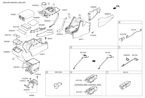 2016 Hyundai Santa Fe Rear Cup Holder Assembly Diagram for 84654-B8500-NBC