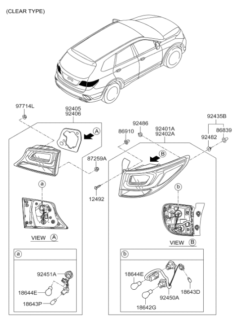 2018 Hyundai Santa Fe Rear Combination Lamp Assembly Left Hand Diagram for 92401-B8530