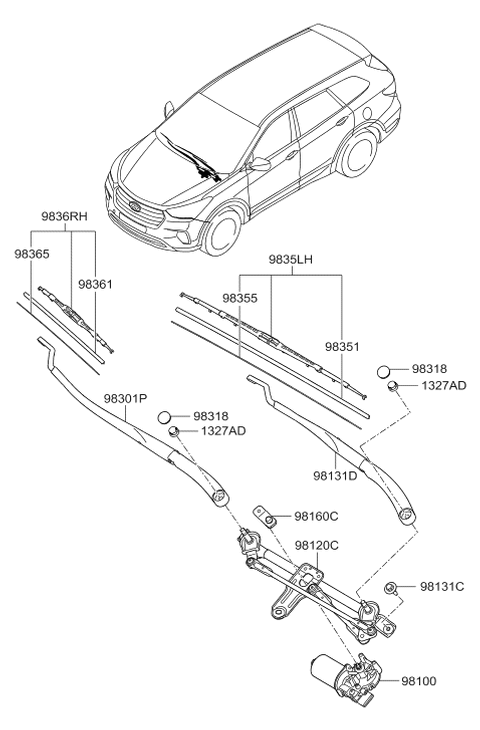 2019 Hyundai Santa Fe XL Windshield Wiper Arm Assembly,Driver Diagram for 98311-4Z000