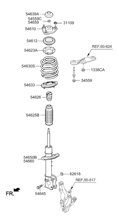 2017 Hyundai Santa Fe Front Strut Assembly Right Diagram for 54661-B8700