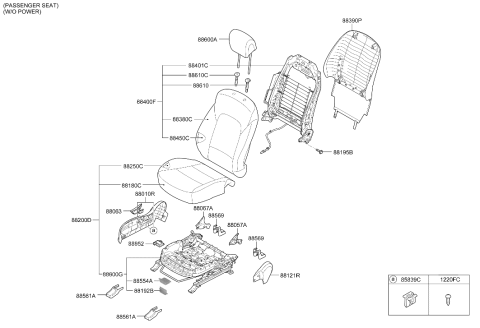 2017 Hyundai Santa Fe Front Seat Cushion Assembly Passenger Diagram for 88108-B8525-ZZM
