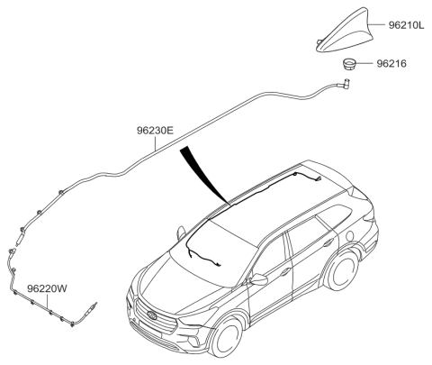2018 Hyundai Santa Fe Combination Antenna Assembly Diagram for 96210-4Z260-VR4