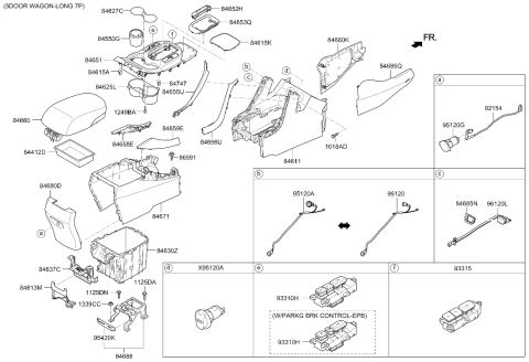 2018 Hyundai Santa Fe Console Armrest Assembly Diagram for 84660-B8500-NBC