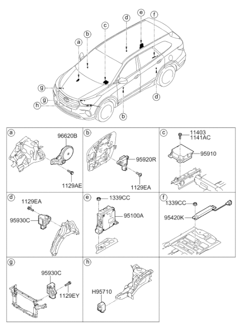 2018 Hyundai Santa Fe Air Bag Control Module Assembly Diagram for 95910-B8960