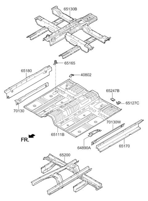 2018 Hyundai Santa Fe Member Assembly-Center Floor Complete Diagram for 65200-B8000