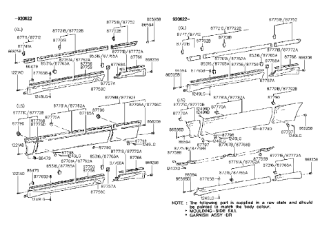 1990 Hyundai Scoupe Quarter Waistline Moulding Assembly Left Hand Diagram for 87741-23100-CR