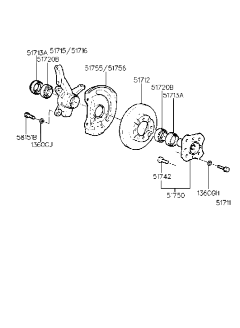 1992 Hyundai Scoupe Bolt Hub Diagram for 51742-11130
