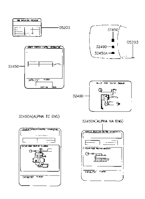 1991 Hyundai Scoupe Label Emission Control Diagram for 32450-24531