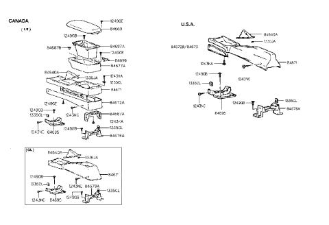 1990 Hyundai Scoupe Bracket-Rear Console Rear Mounting Diagram for 84678-24000