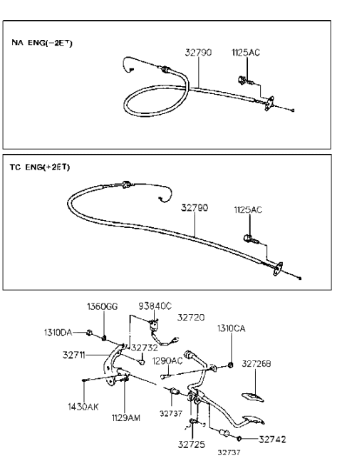1993 Hyundai Scoupe Accelerator Cable Assembly Diagram for 32790-23094
