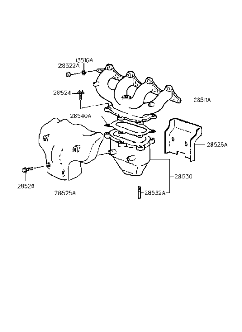 1990 Hyundai Scoupe Manifold Catalyst Case Assembly Diagram for 28530-22040