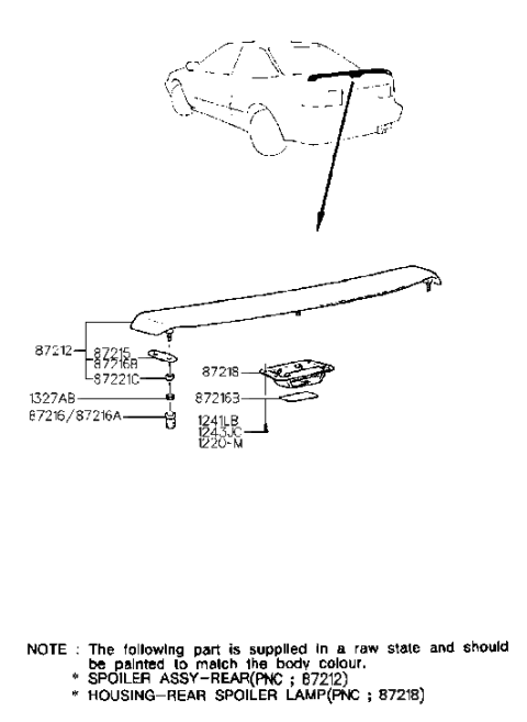 1992 Hyundai Scoupe Rear Spoiler Assembly Diagram for 87211-23006