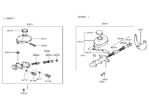 1994 Hyundai Scoupe Brake Master Cylinder Assembly Diagram for 58510-24002