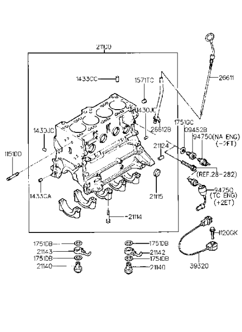 1991 Hyundai Scoupe Bolt-Bearing Cap Diagram for 21114-11000