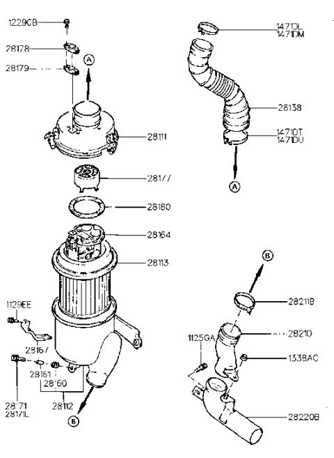 1994 Hyundai Scoupe Air Cleaner Body Diagram for 28112-24515