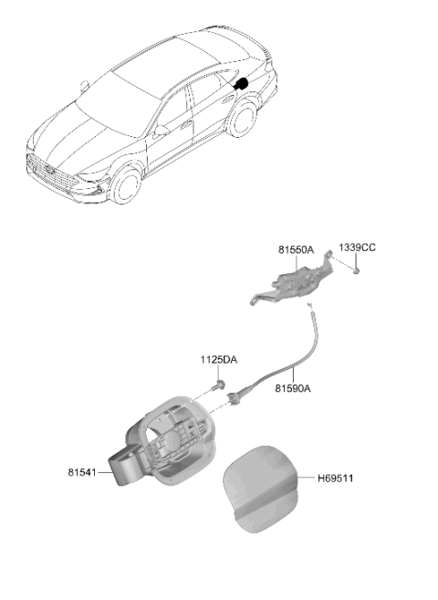 2020 Hyundai Sonata Hybrid LOCK ASSY-FUEL FILLER DOOR Diagram for 81550-L1500
