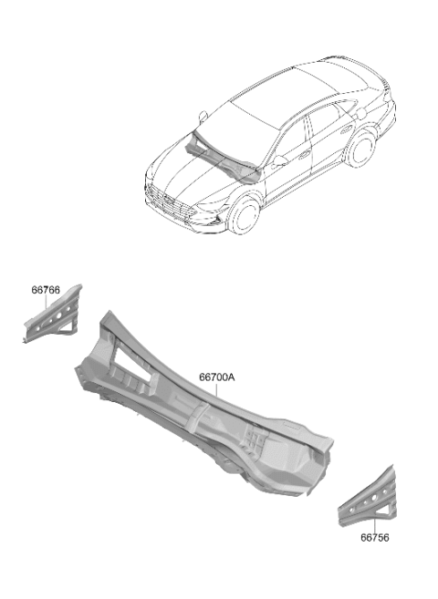 2021 Hyundai Sonata Hybrid Panel-Cowl Side Outer Upper,Left Hand Diagram for 66756-L1000