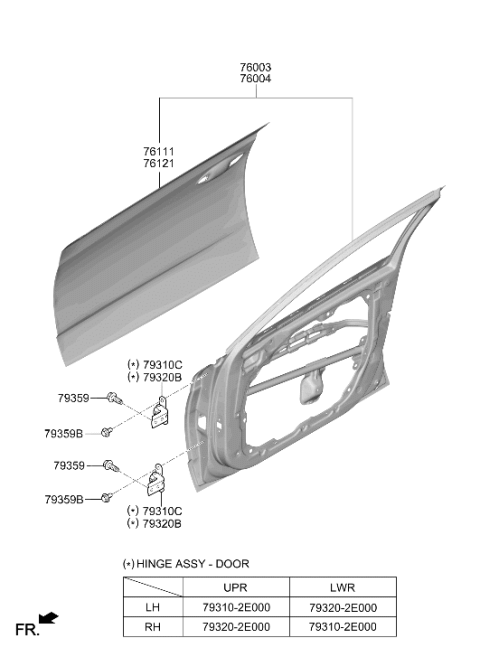 2021 Hyundai Sonata Hybrid Front Door Outer Panel Right Hand Diagram for 76121-L1000