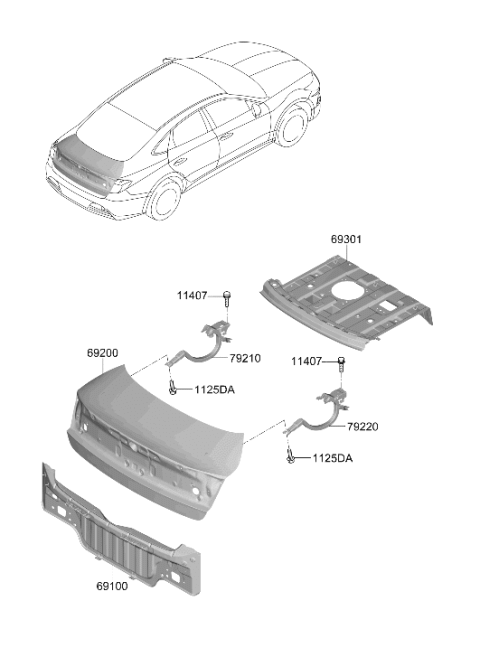 2022 Hyundai Sonata Hybrid Back Panel Assembly Diagram for 69100-L1000