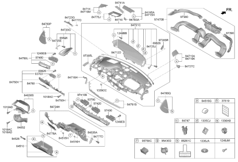 2020 Hyundai Sonata Hybrid Cluster Facia Panel Assembly Diagram for 84830-L1000-YTH