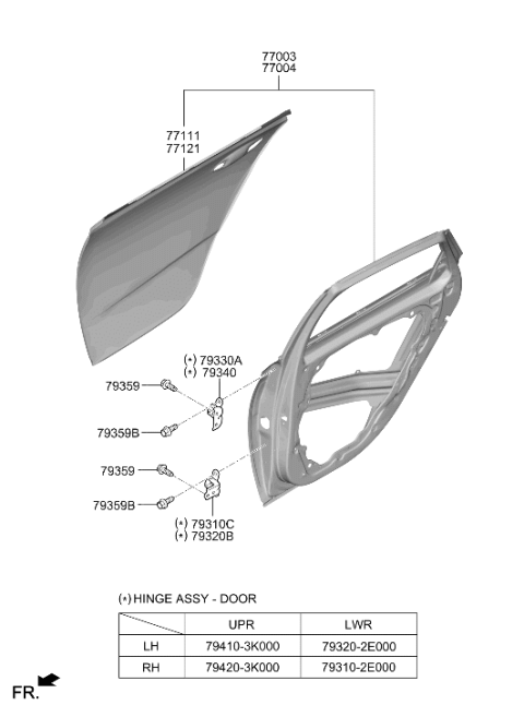 2021 Hyundai Sonata Hybrid Rear Door Panel Assembly Left Hand Diagram for 77003-L1000