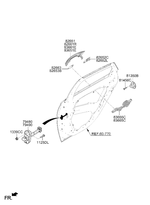 2022 Hyundai Sonata Hybrid Door Outside Handle Assembly Diagram for 82651-L1030
