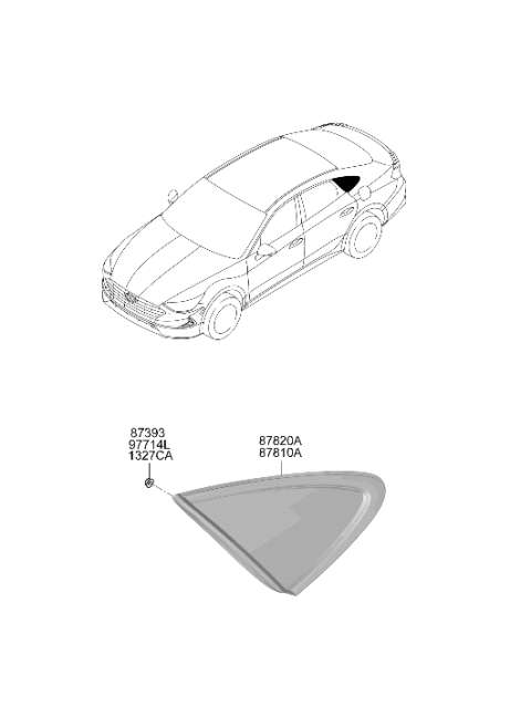 2022 Hyundai Sonata Hybrid Quarter Glass & Moulding Assembly Diagram for 87810-L1010