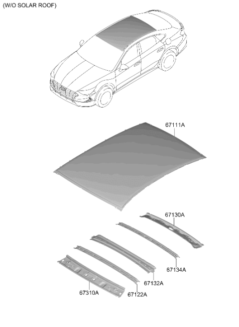 2020 Hyundai Sonata Hybrid Rail-Roof Ctr NO.2 Diagram for 67142-L1000